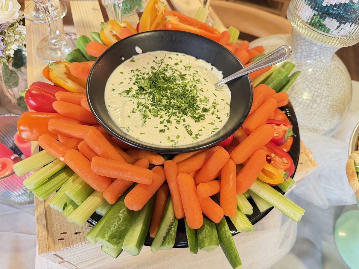 Fresh vegetable crudité tray with herbed ranch dip